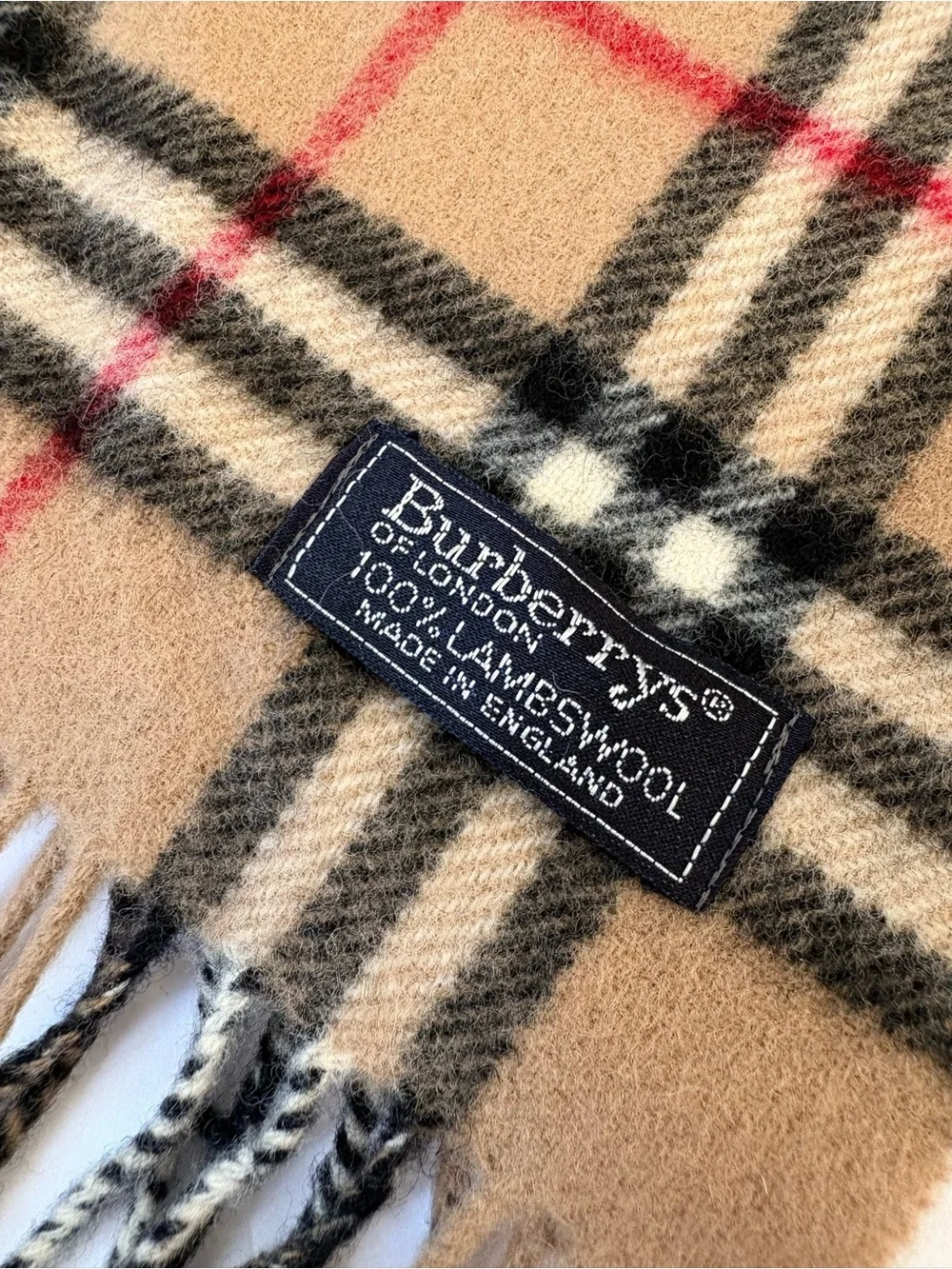 Burberrys VNTG Classic Nova Check Beige Scarf Fringe Unisex Lambswool Academia